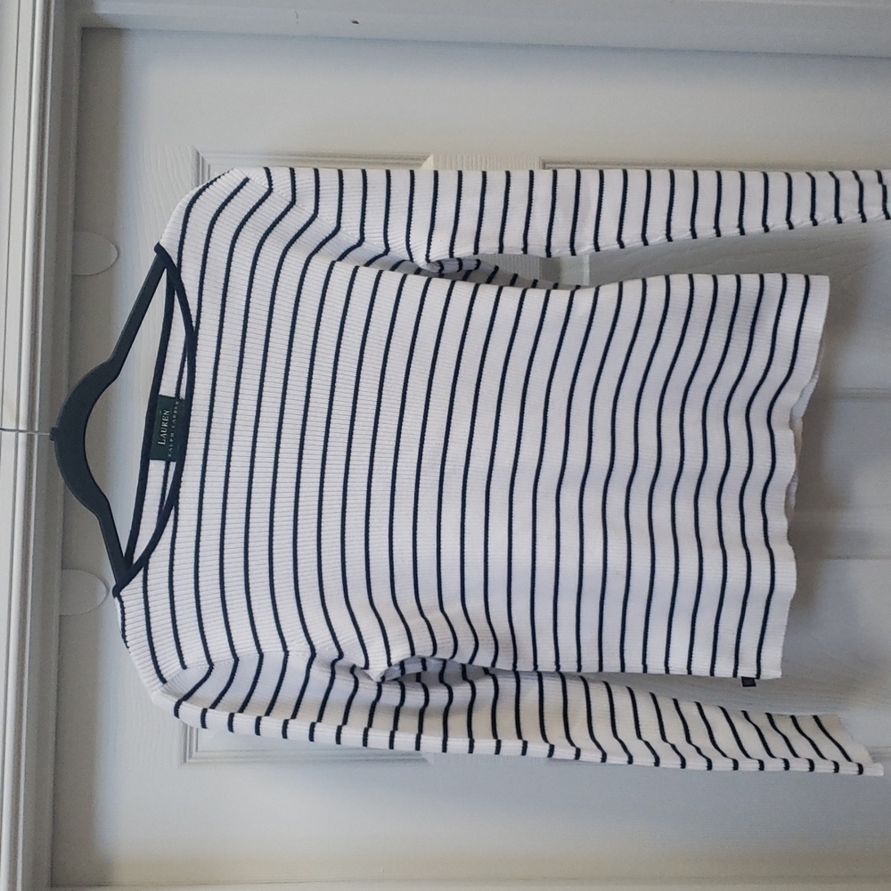 Lauren Ralph Lauren, Classy, Timeless, Blue and White Stripe Sweater, Size Large